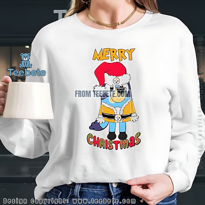 Pittsburgh SLong Sleevelers Bluey Dog Merry Christmas Shirt Pittsburgh SLong Sleevelers Bluey Dog Merry Christmas Shirt
