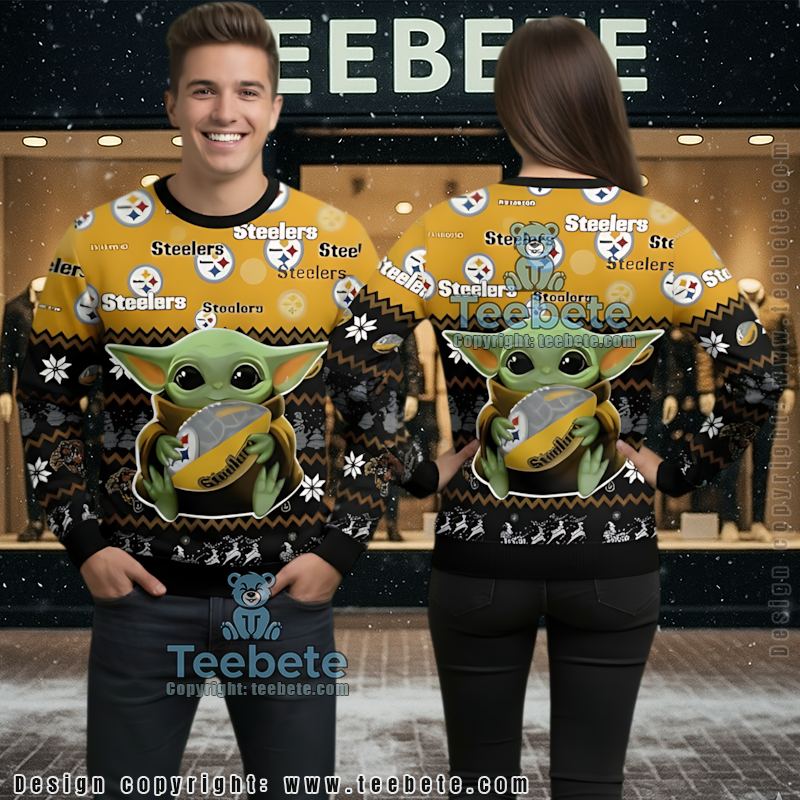Pittsburgh Steelers Baby Yoda Star Wars Ugly Christmas Sweater Yellow Black Cool