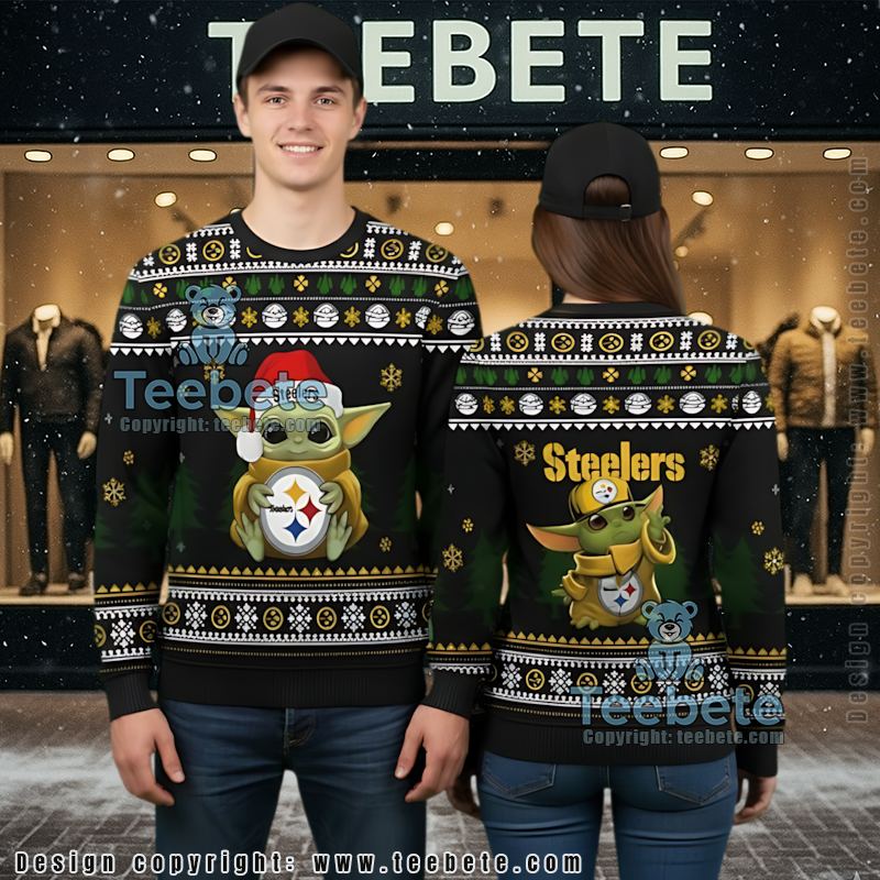 Pittsburgh Steelers Baby Yoda Star Wars Ugly Christmas Sweatshirt Womens Black