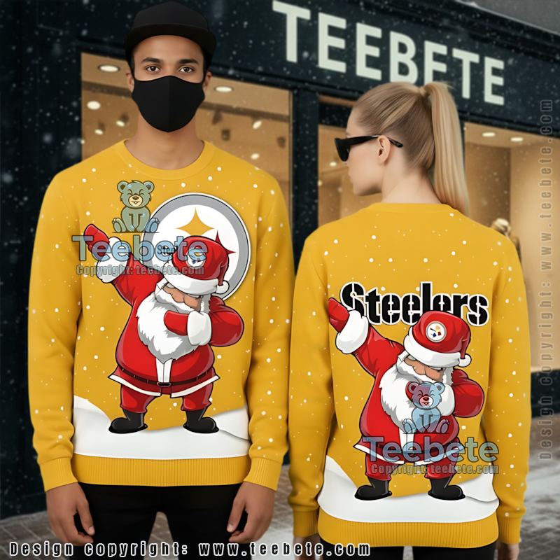 Pittsburgh Steelers Christmas Wreath Ugly Christmas Sweater Yellow Black Cute
