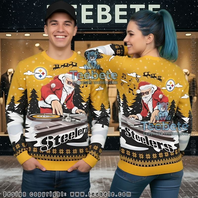 Pittsburgh Steelers Dj Santa Claus Ugly Christmas Sweater Yellow Black Funny