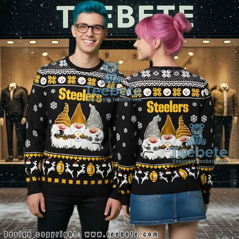 Pittsburgh Steelers Gnomes Ugly Christmas Sweater Yellow Black Mens