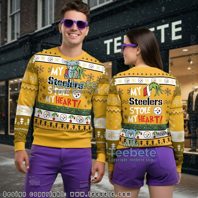 Pittsburgh Steelers Grinch Hand My Heart Ugly Christmas Sweater Yellow Big And Tall