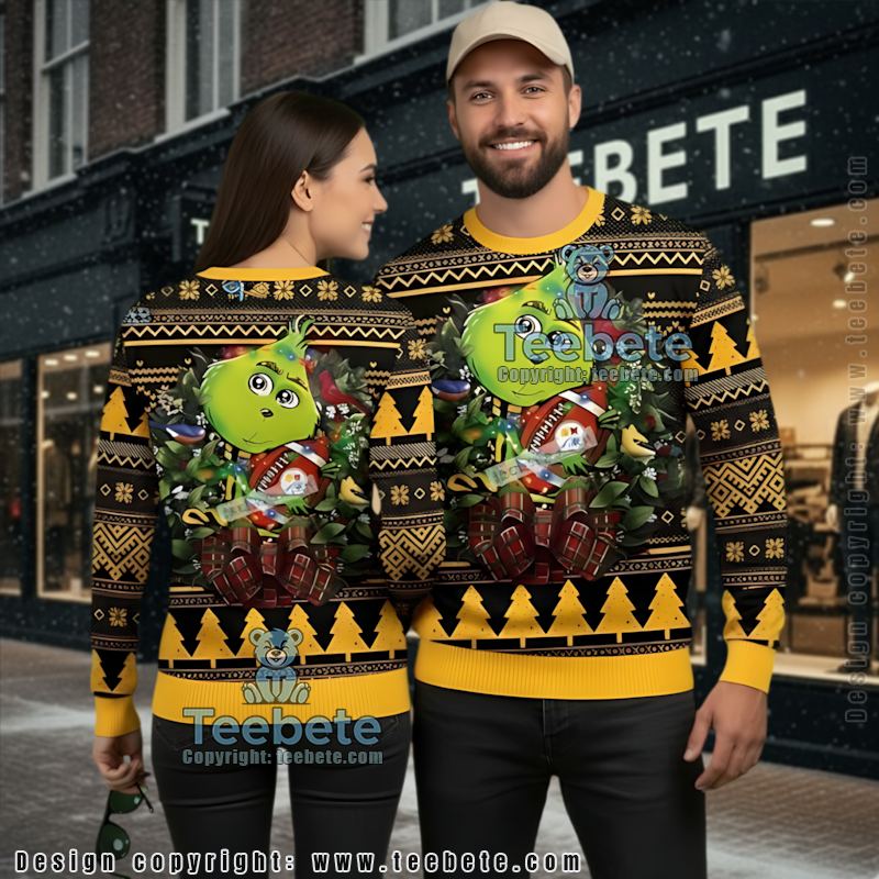 Pittsburgh Steelers Grinch Hug Funny Ugly Sweater Black Yellow