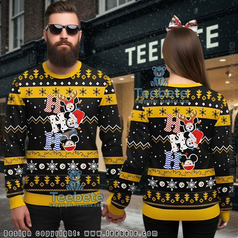 Pittsburgh Steelers Mickey Mouse Hohoho Ugly Christmas Sweater Black Yellow Cute