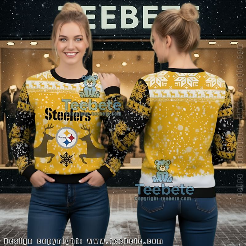 Pittsburgh Steelers Reindeer Xmas Ugly Christmas Sweater Yellow White Cute