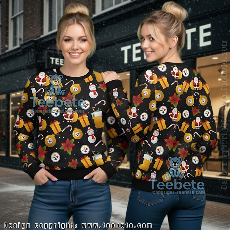 Pittsburgh Steelers Santa Claus Snowman Ugly Christmas Sweater Party Yellow Black