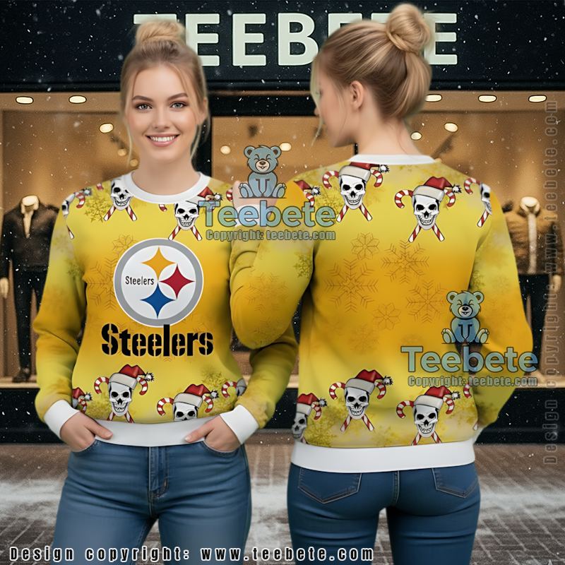Pittsburgh Steelers Snoopy Woodstock Ugly Christmas Sweater Plus Size Yellow Black
