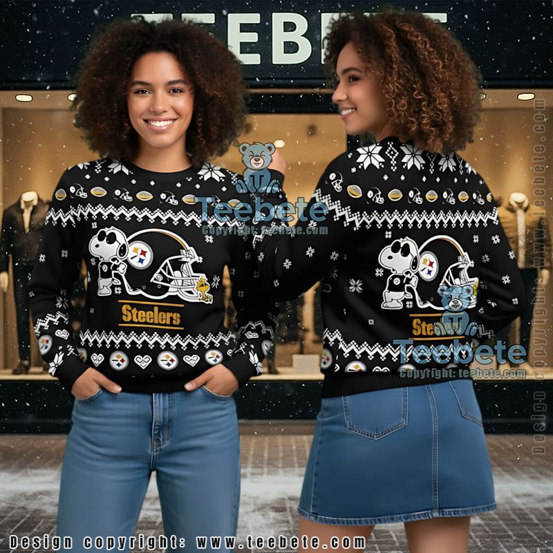 Pittsburgh Steelers Snoopy Woodstock Ugly Christmas Sweater Black Ugliest