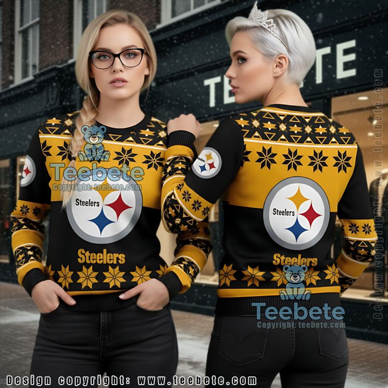 Pittsburgh Steelers Snowflakes Ugly Christmas Sweater Black Yellow