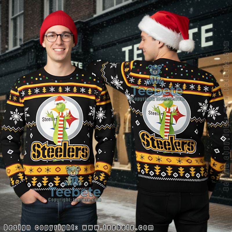 Pittsburgh Steelers The Grinch Hand Ugly Christmas Sweater Yellow Black
