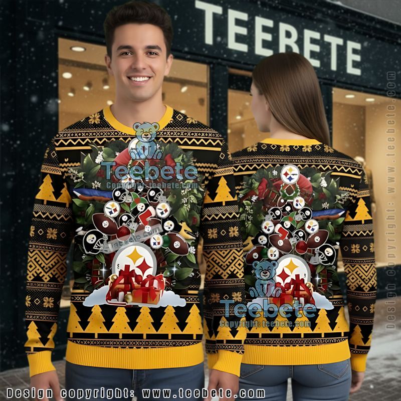Pittsburgh Steelers Tree Ball Ugly Christmas Sweater Yellow Black Big And Tall