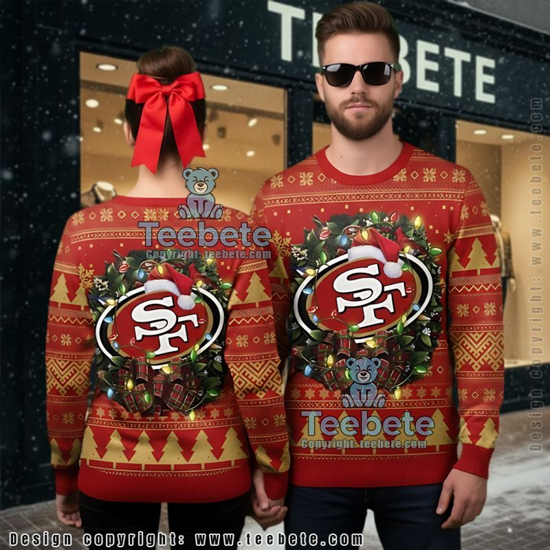 San Francisco 49Ers Christmas Wreath Ugly Christmas Sweaters Family Red