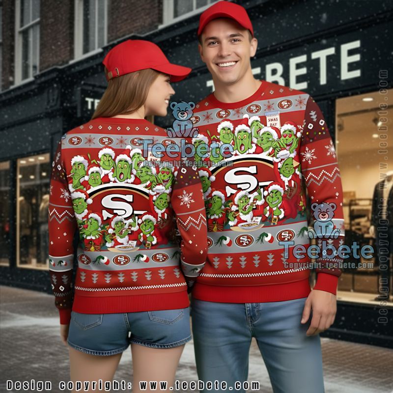 San Francisco 49Ers Grinch Xmas Day Ugly Christmas Sweaters Family Grey Red