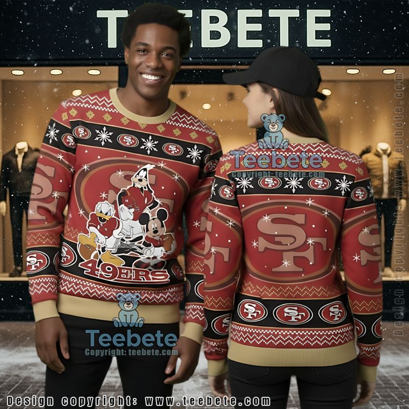 San Francisco 49Ers Mickey Donald Goofy Ugly Christmas Sweatshirt Red