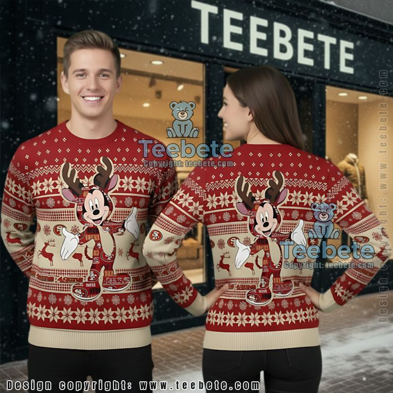 San Francisco 49Ers Mickey Mouse Hohoho Ugly Xmas Sweater Party Red