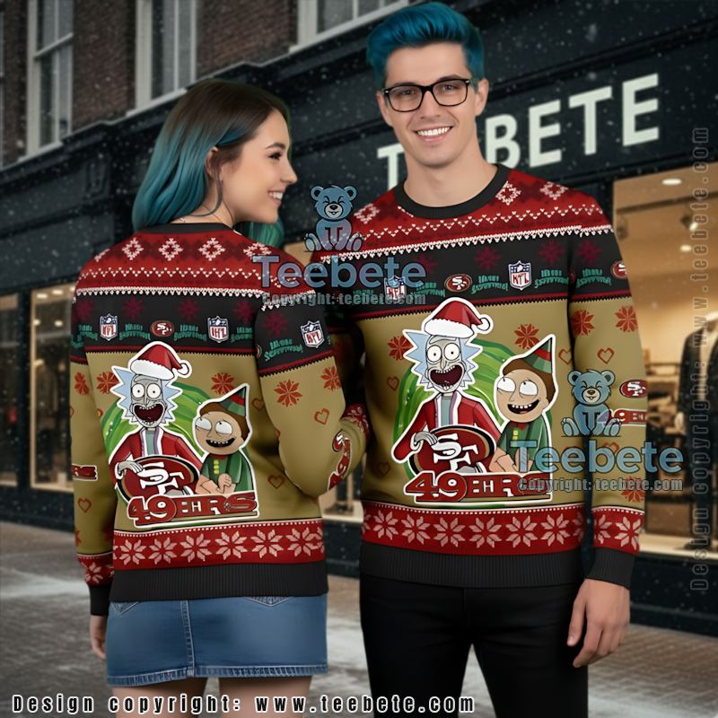 San Francisco 49Ers Rick And Morty Ugly Christmas Sweater Red Black Christmas Vacation