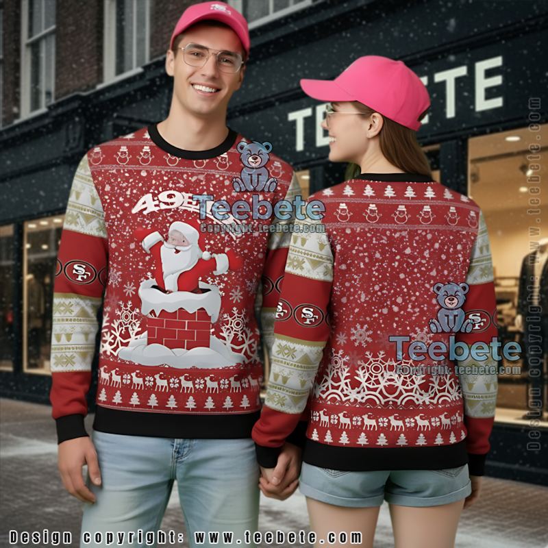 San Francisco 49Ers Santa Claus Ugly Sweaters For Couples White Red