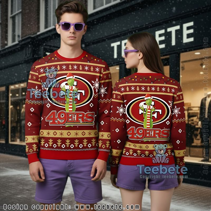 San Francisco 49Ers Santa Hat The Grinch Funny Ugly Sweater Red