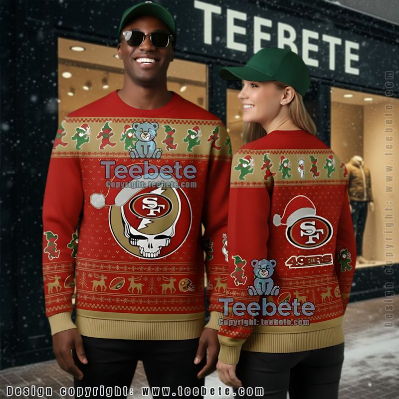 San Francisco 49Ers Skull Wear Noel Hat Funny Ugly Sweater Red Yellow