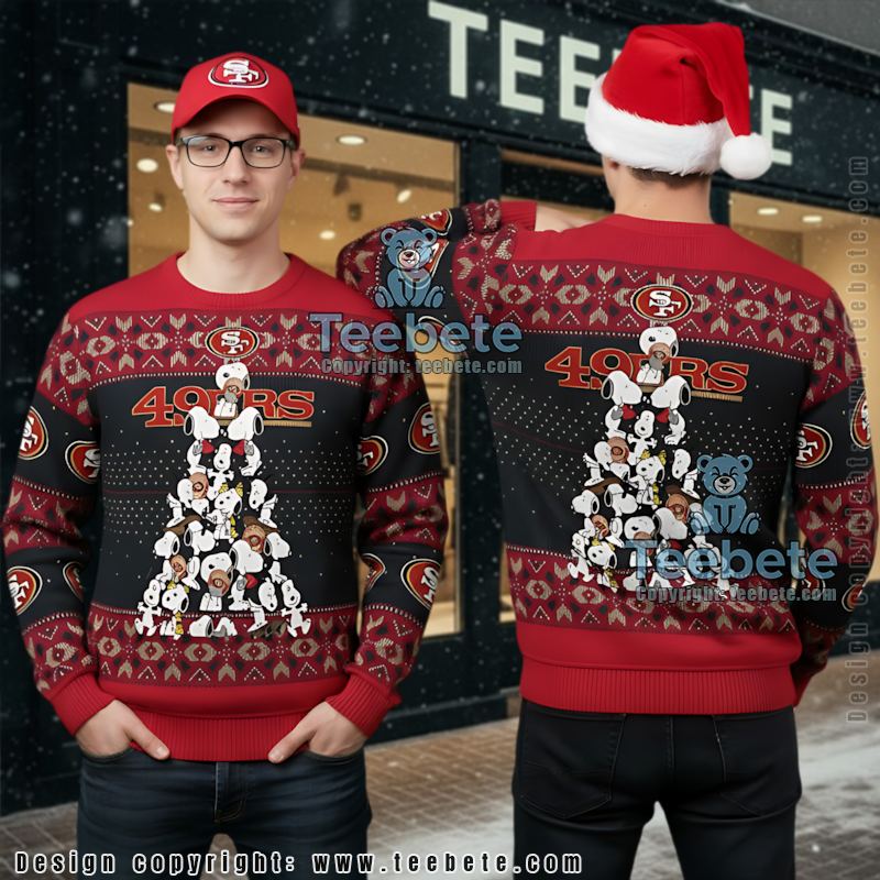 San Francisco 49Ers Snoopy Xmas Ugly Xmas Sweater Womens Black Red