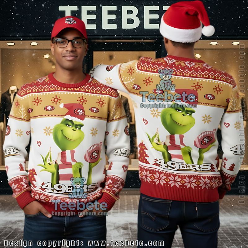 San Francisco 49Ers Wearing Santa Hat Ugly Christmas Sweatshirt Womens Yellow Red