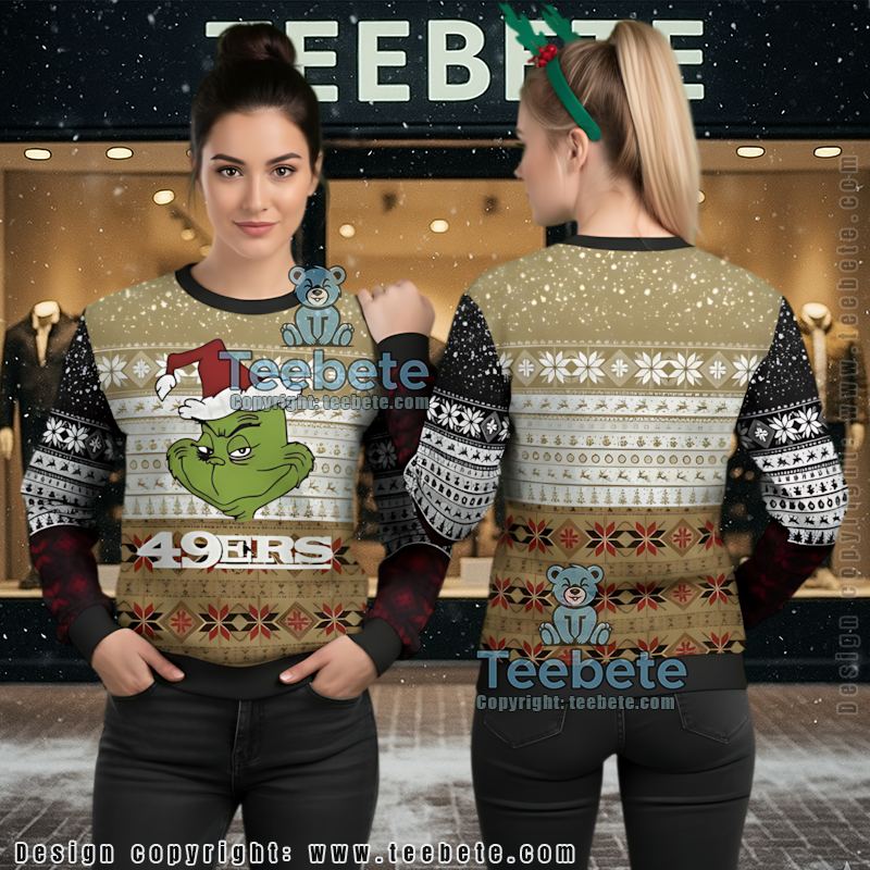San Francisco 49Ers The Grinch Ugly Christmas Sweatshirt Womens White Black