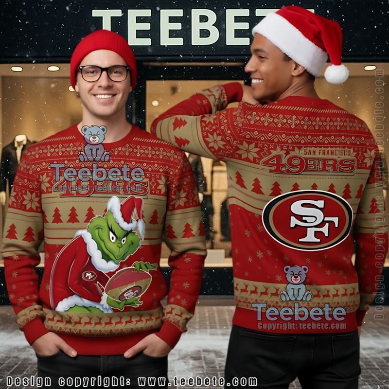 San Francisco 49Ers The Grinch Ugly Holiday Sweater Yellow Red