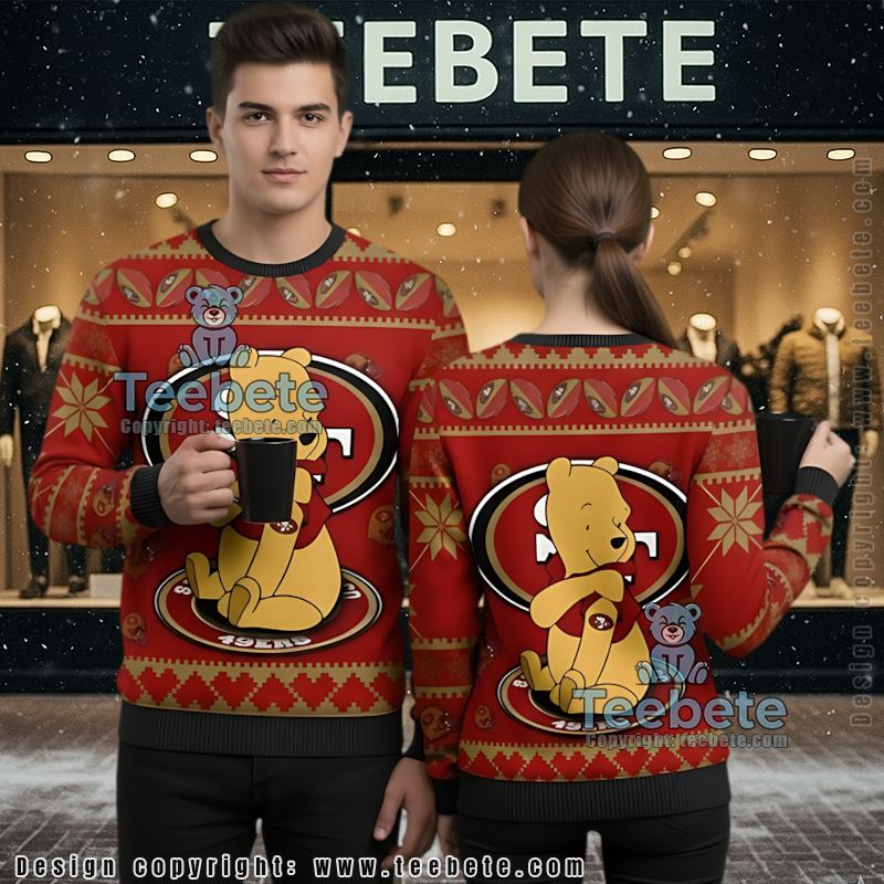 San Francisco 49Ers Winnie The Pooh Cute Ugly Christmas Sweater Yellow Red
