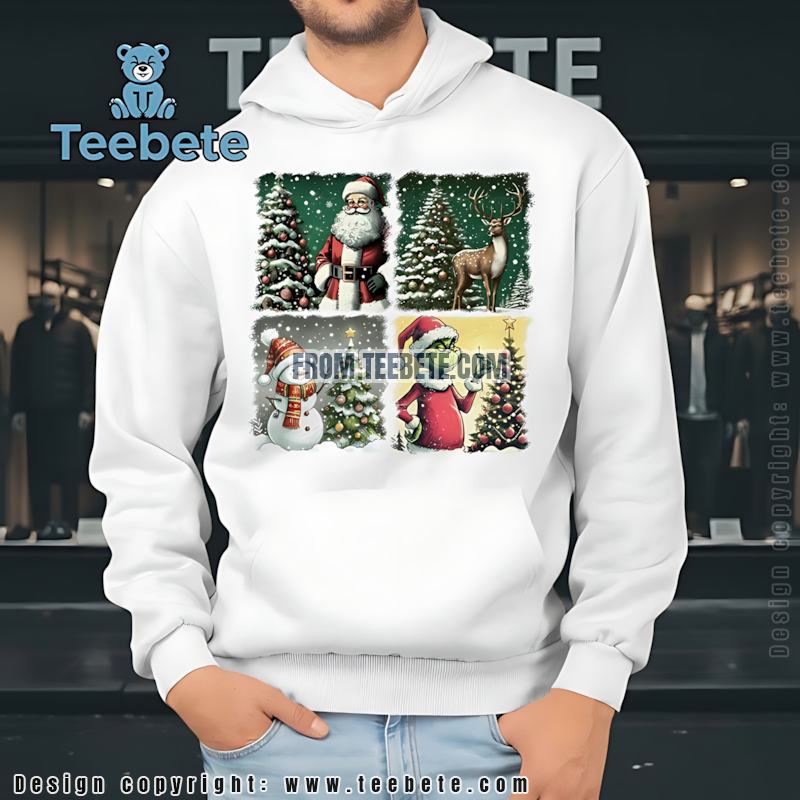 Santa Grinch Snowman Deer Christmas Collage Hoodie Santa Grinch Snowman Deer Christmas Collage Hoodie