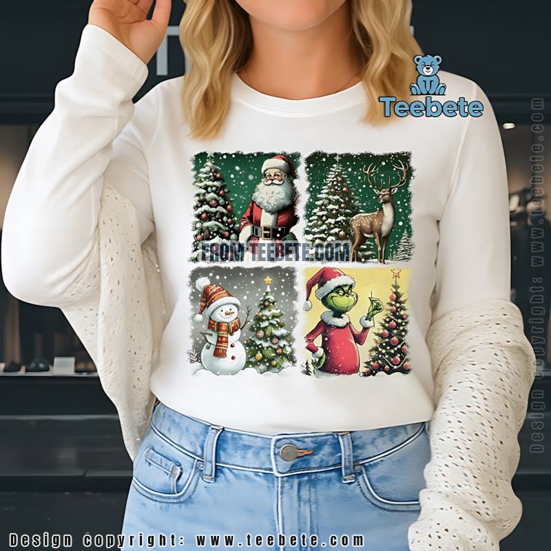 Santa Grinch Snowman Deer Christmas Collage Long Sleeve Santa Grinch Snowman Deer Christmas Collage Long Sleeve