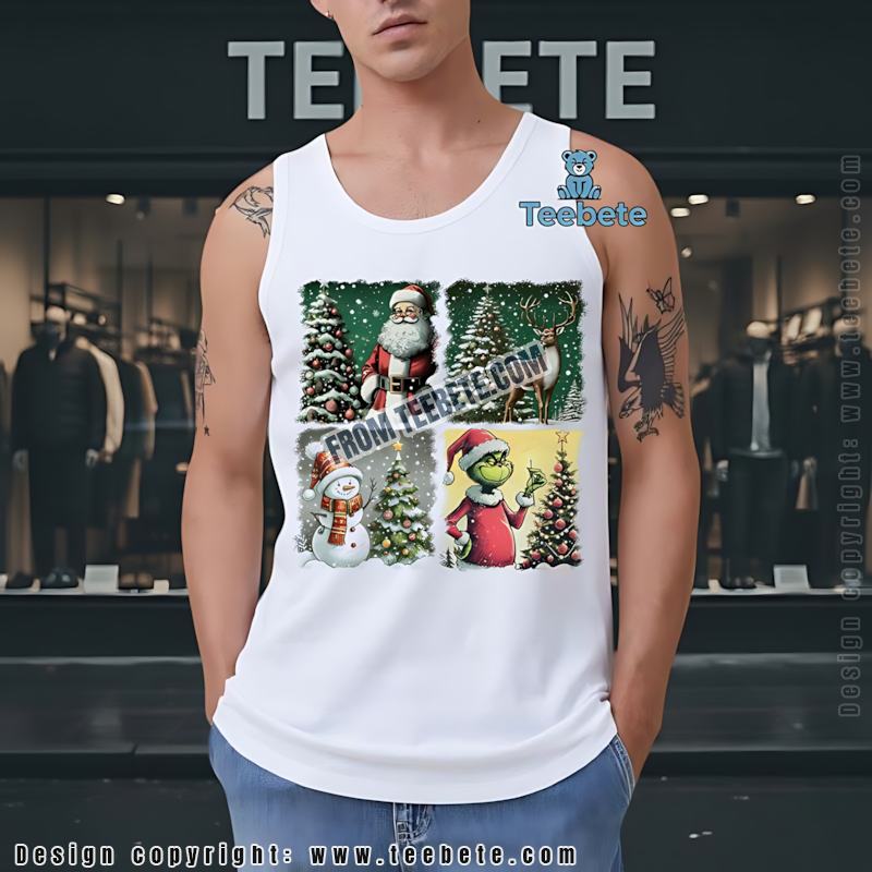 Santa Grinch Snowman Deer Christmas Collage Tanktop Santa Grinch Snowman Deer Christmas Collage Tanktop