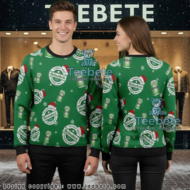 Santa Hat Heineken Ugly Sweater Christmas Can Pattern Pullover