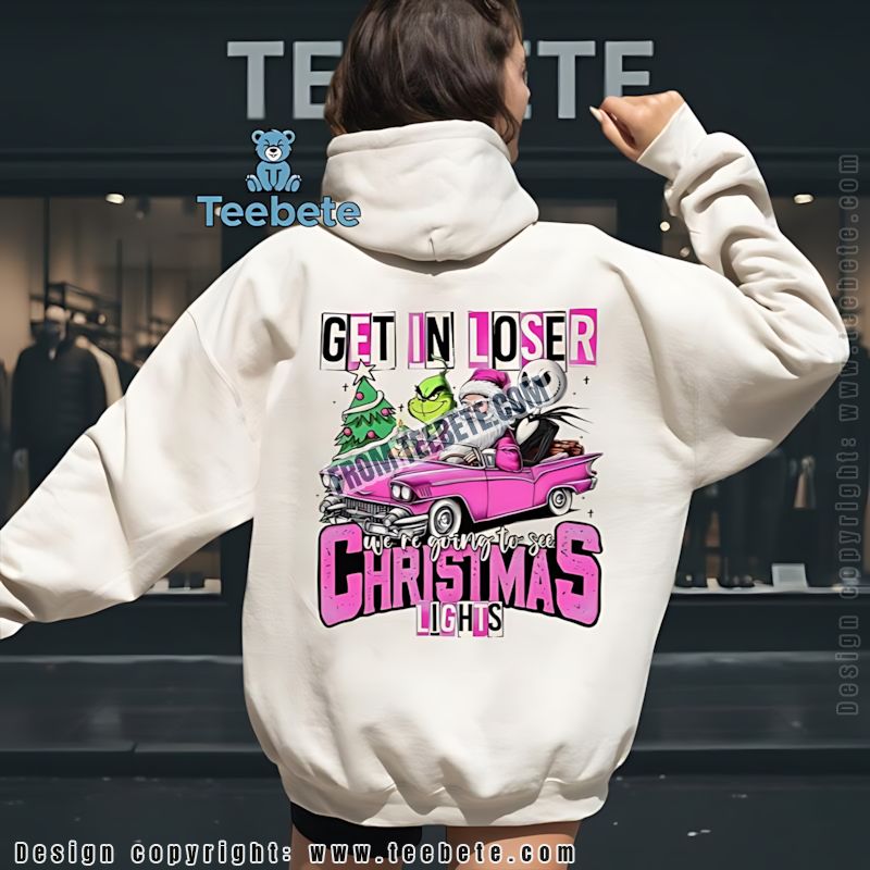 Santa Jack Grinch Hoodie Christmas Lights Pink Car Movie Mashup Santa Jack Grinch Hoodie Christmas Lights Pink Car Movie Mashup