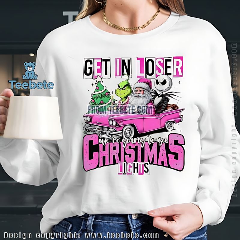 Santa Jack Grinch Long Sleeve Christmas Lights Pink Car Movie Mashup Santa Jack Grinch Long Sleeve Christmas Lights Pink Car Movie Mashup