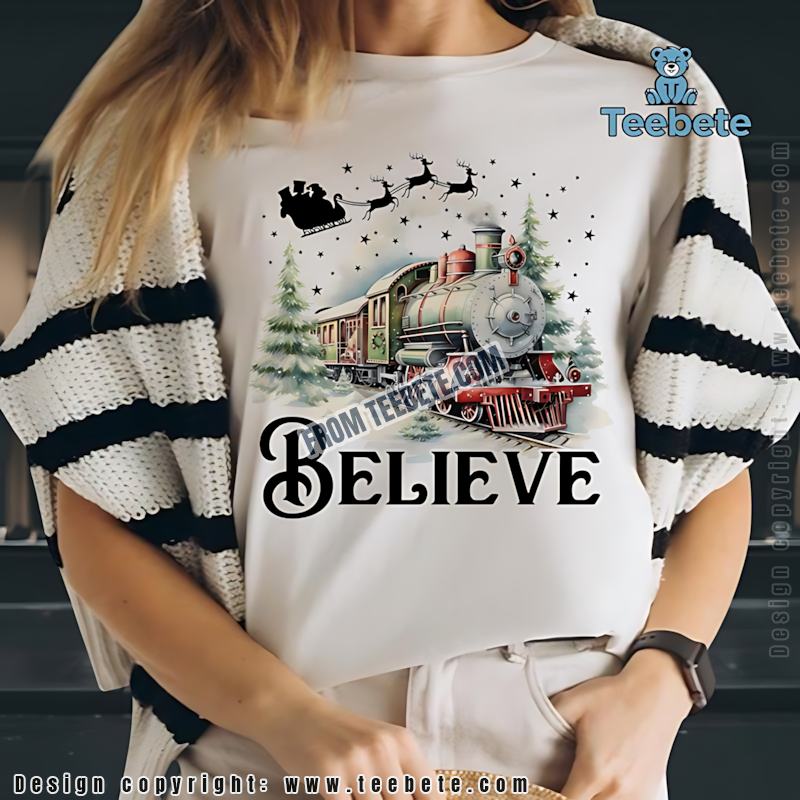 Santa Sleigh Believe Shirt Polar Express Christmas Train