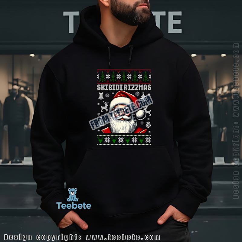 Skibidi Rizzmas Funny Christmas Hoodie Cool Santa With Sunglasses Skibidi Rizzmas Funny Christmas Hoodie Cool Santa With Sunglasses