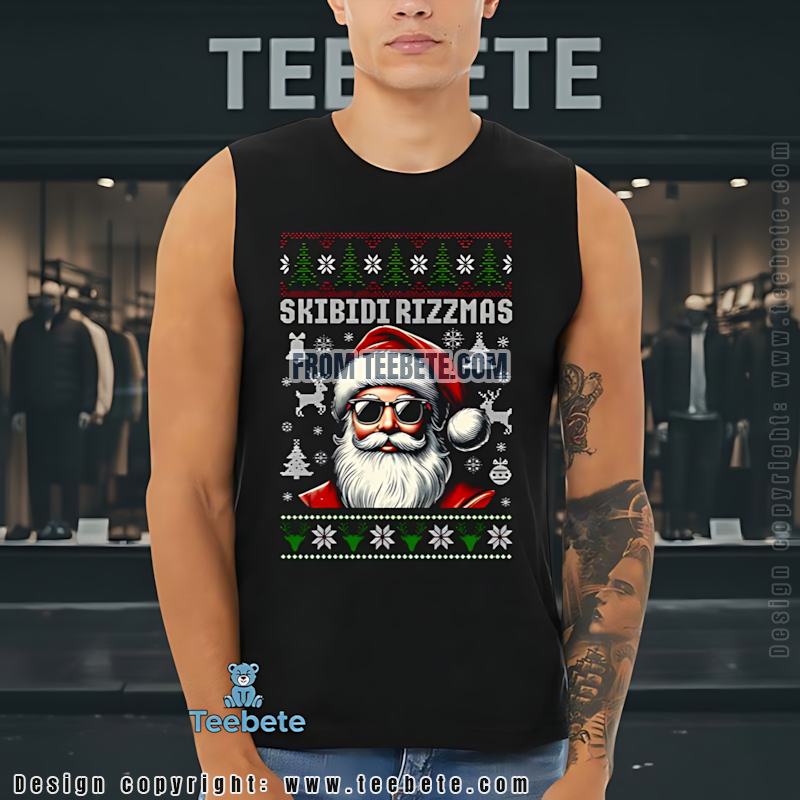 Skibidi Rizzmas Funny Christmas Tanktop Cool Santa With Sunglasses Skibidi Rizzmas Funny Christmas Tanktop Cool Santa With Sunglasses