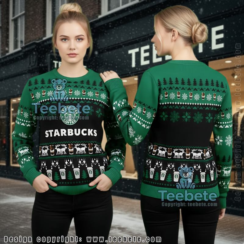 Starbucks Ugly Christmas Sweater Coffee Lover Festive Jumper