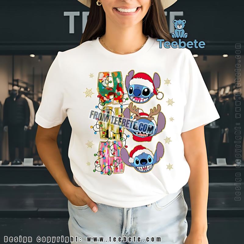 Stitch Ho Ho Ho Christmas Shirt Disney Lilo And Stitch Holiday Lights