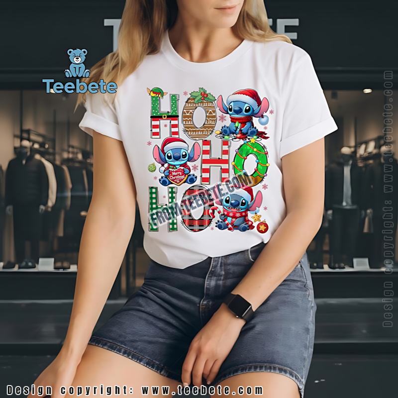 Stitch Ho Ho Ho Christmas Shirt Disney Lilo And Stitch Holiday Lights