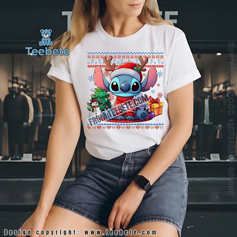 Stitch Reindeer Santa Hat Christmas Shirt Disney Lilo And Stitch Gift
