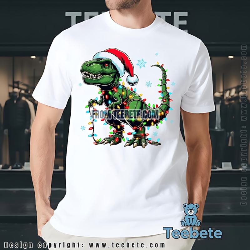 T Rex Christmas Lights Shirt Funny Dinosaur Christmas