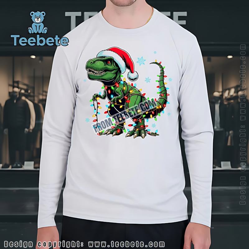T Rex Christmas Lights Long Sleeve Funny Dinosaur Christmas T Rex Christmas Lights Long Sleeve Funny Dinosaur Christmas