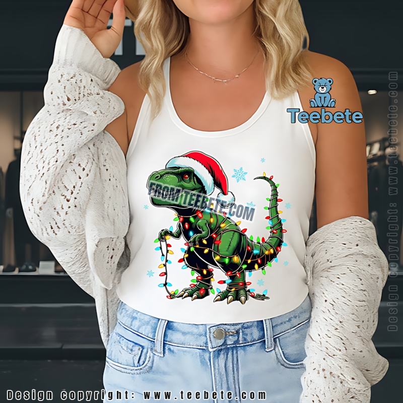 T Rex Christmas Lights Tanktop Funny Dinosaur Christmas T Rex Christmas Lights Tanktop Funny Dinosaur Christmas
