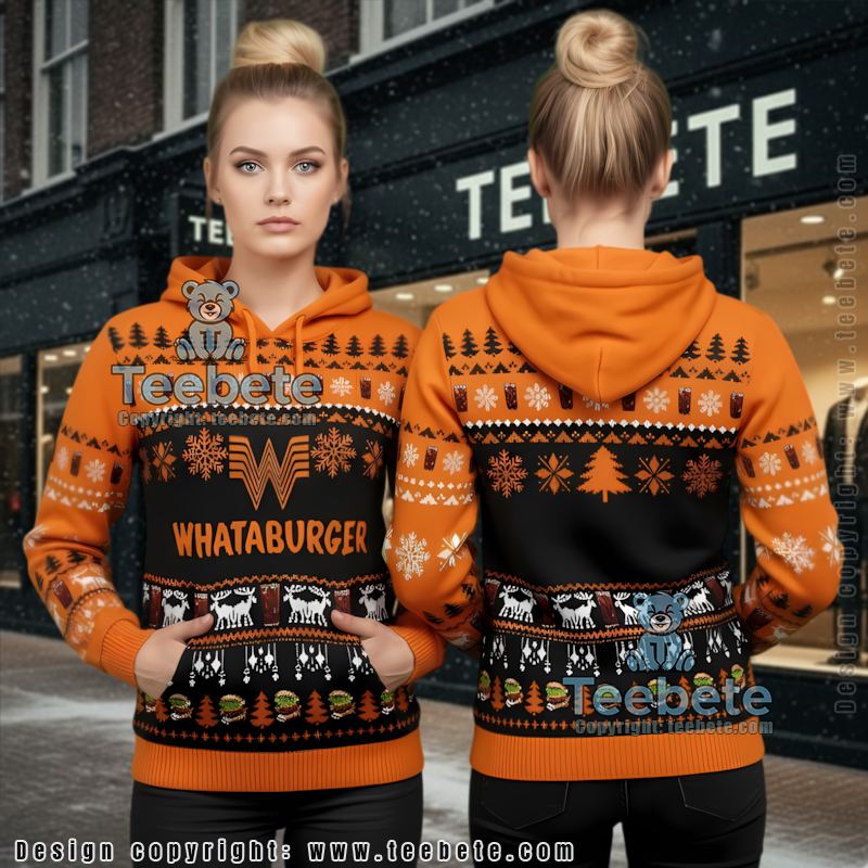 Whataburger Christmas Scenes Ugly Christmas 3D Hoodie Orange