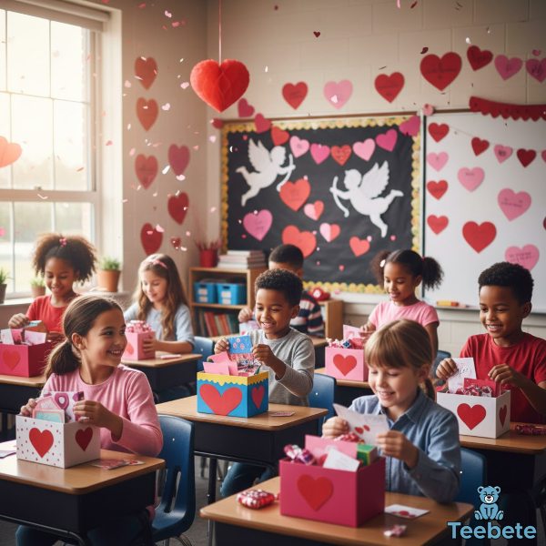 Classroom Valentine Party Kids Exchanging Gifts Classroom Valentine Party Kids Exchanging Gifts
