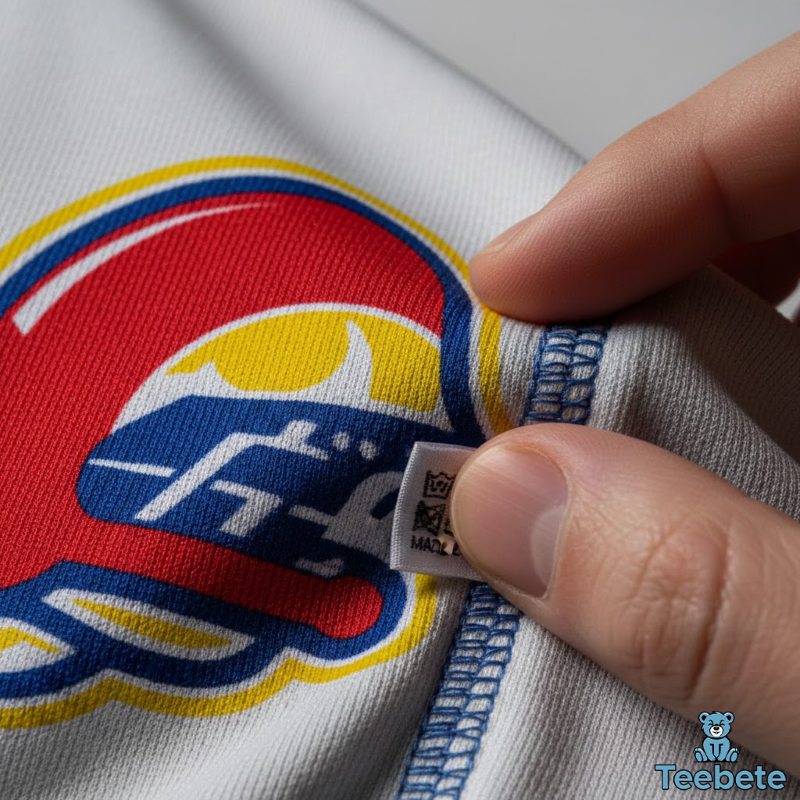 Detailed view of premium fabric and vibrant print quality on sports shirt Close-up of high-quality sports apparel printing and fabric