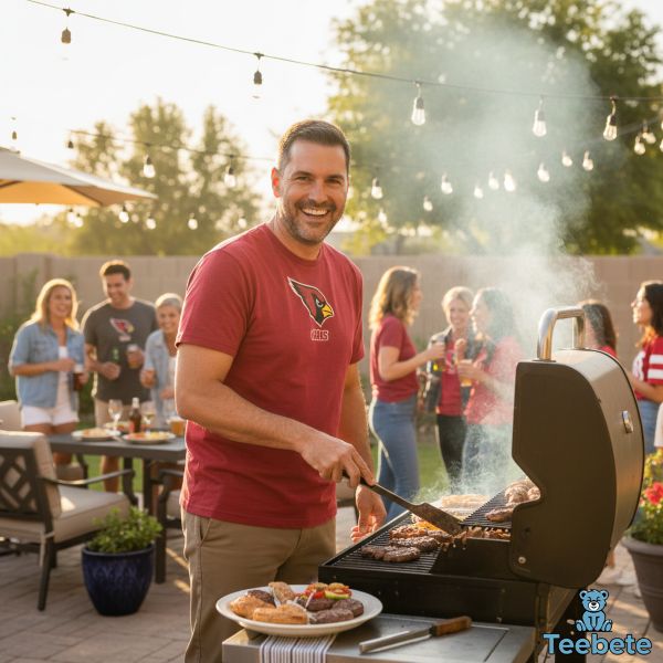 Dad Grilling Wearing Cardinals Apparel