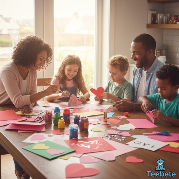 Family Making DIY Valentine Crafts Together Family Making DIY Valentine Crafts Together